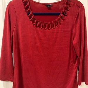 East 5th top.  Size Medium, Red. Mid length sleeve, decorative neck line. Poly